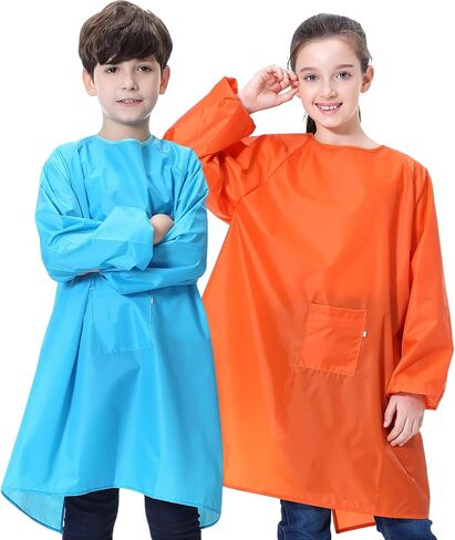 Miniq Kids Art Smock ، Painting Painting Apron Apron Smoocks مع جيب الأكمام الطويلة لمدة 8-14 عامًا in Kuwait