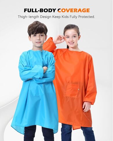 Miniq Kids Art Smock ، Painting Painting Apron Apron Smoocks مع جيب الأكمام الطويلة لمدة 8-14 عامًا in Kuwait