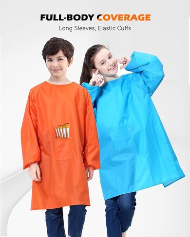 Miniq Kids Art Smock ، Painting Painting Apron Apron Smoocks مع جيب الأكمام الطويلة لمدة 8-14 عامًا in Kuwait