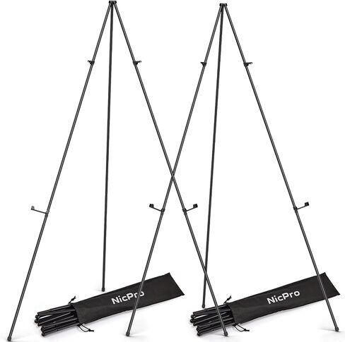 Nicpro Art Folding Easels للعرض ، 6 حزمة 63 بوصات أرضية معدنية الحامل حامل ثلاثي القوائم ترايبود أسود قابلة للطي لتوقيع Artist Poster Wedding | مع حقيبة حمل in Kuwait