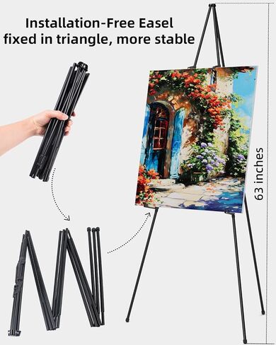 Nicpro Art Folding Easels للعرض ، 6 حزمة 63 بوصات أرضية معدنية الحامل حامل ثلاثي القوائم ترايبود أسود قابلة للطي لتوقيع Artist Poster Wedding | مع حقيبة حمل in Kuwait