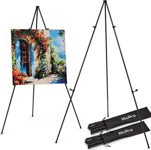 Nicpro Art Folding Easels للعرض ، 6 حزمة 63 بوصات أرضية معدنية الحامل حامل ثلاثي القوائم ترايبود أسود قابلة للطي لتوقيع Artist Poster Wedding | مع حقيبة حمل in Kuwait