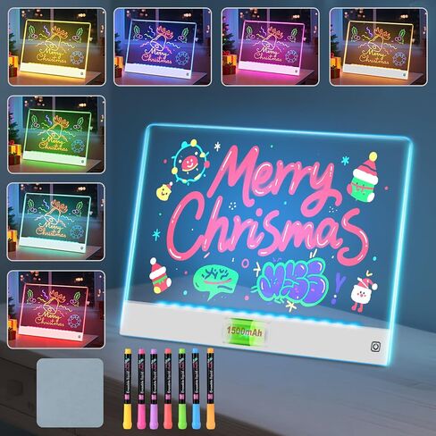 لوحة الملاحظات LED مع 7 ألوان ، إضاءة قابلة لإضاءة لوحة محو أكريليك جاف ، لوحة الرسم LED LUMI مع الحامل غير المرئي Glow Doodle Board Home and Halloween For Kids (13.8 "x10.3") in Kuwait