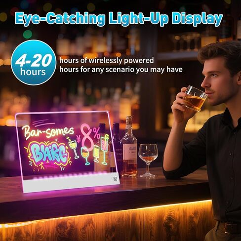 لوحة الملاحظات LED مع 7 ألوان ، إضاءة قابلة لإضاءة لوحة محو أكريليك جاف ، لوحة الرسم LED LUMI مع الحامل غير المرئي Glow Doodle Board Home and Halloween For Kids (13.8 "x10.3") in Kuwait