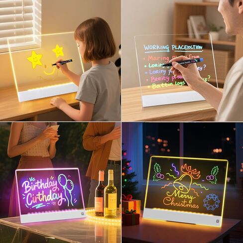 لوحة الملاحظات LED مع 7 ألوان ، إضاءة قابلة لإضاءة لوحة محو أكريليك جاف ، لوحة الرسم LED LUMI مع الحامل غير المرئي Glow Doodle Board Home and Halloween For Kids (13.8 "x10.3") in Kuwait