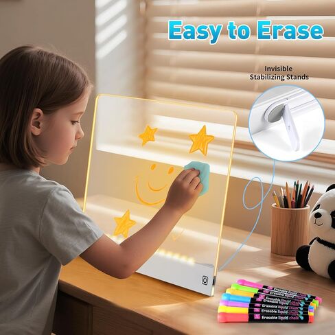 لوحة الملاحظات LED مع 7 ألوان ، إضاءة قابلة لإضاءة لوحة محو أكريليك جاف ، لوحة الرسم LED LUMI مع الحامل غير المرئي Glow Doodle Board Home and Halloween For Kids (13.8 "x10.3") in Kuwait