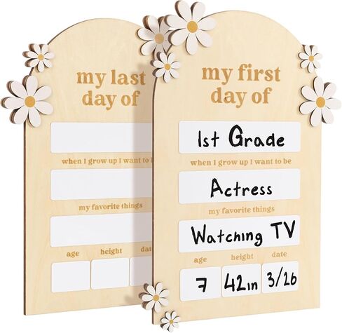 Beautiful Wooden First and Last Day of School Board Sign - Modern and Large Back to School Sign for Lasting Memories - Perfect Wooden Dry-Erase Photo Prop for Kindergarten in Saudi Arabia