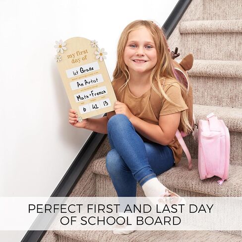 Beautiful Wooden First and Last Day of School Board Sign - Modern and Large Back to School Sign for Lasting Memories - Perfect Wooden Dry-Erase Photo Prop for Kindergarten in Saudi Arabia