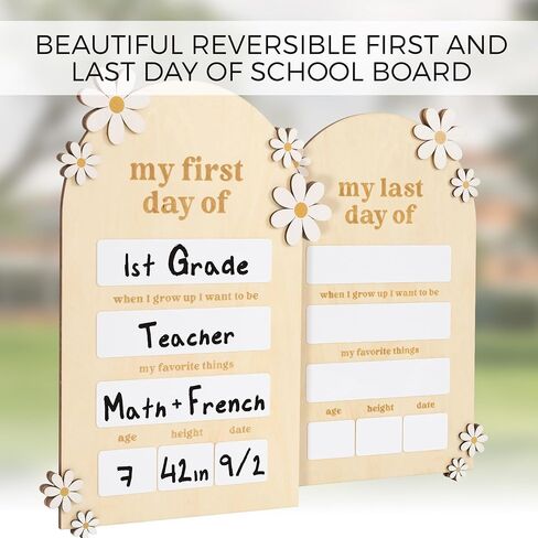 Beautiful Wooden First and Last Day of School Board Sign - Modern and Large Back to School Sign for Lasting Memories - Perfect Wooden Dry-Erase Photo Prop for Kindergarten in Saudi Arabia