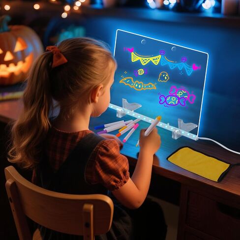 لوحة رسم LUMIBOARD LED مع 7 ألوان ، 12 "× 8" لوحة محو جاف من الأكريليك مع الضوء ، وتشمل محول ، سلسلة معلقة ، لوحة الرسم LED للأطفال مع الوقوف ، عيد ميلاد وهدايا عيد الهالوين للأطفال in Saudi Arabia