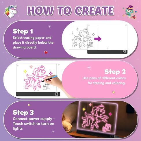 لوحة الرسم السحرية LED للأطفال مع 7 الكولول والفنون والحرف اليدوية للبنات الأميرة و Unicorn DIY مجموعات ، ألعاب لمدة 4 سنوات ، هدايا Brithday عيد الميلاد الحرف الهالوين لمدة 4 5 6 7 8 9 9 سنوات الفتيان in Kuwait