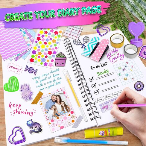 مجموعة مجلة DIY DIY للفتيات ، سجل القصاصات ومستلزمات اليوميات ، هدايا عيد ميلاد عيد الميلاد مذكرات الفتيات لمدة 8 9 10 11 12 13 14 سنة in Kuwait