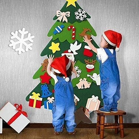 شعر مونتيسوري شجرة عيد الميلاد للأطفال الصغار ، 3.2 قدم DIY شجرة عيد الميلاد مع 32 الحلي وأضواء LED ، شجرة ثلاثية الأبعاد تعليمية للأطفال ديكور نافذة الباب المنزل (عيد ميلاد سعيد) in Saudi Arabia