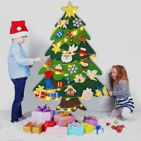 شعر مونتيسوري شجرة عيد الميلاد للأطفال الصغار ، 3.2 قدم DIY شجرة عيد الميلاد مع 32 الحلي وأضواء LED ، شجرة ثلاثية الأبعاد تعليمية للأطفال ديكور نافذة الباب المنزل (عيد ميلاد سعيد) in Saudi Arabia