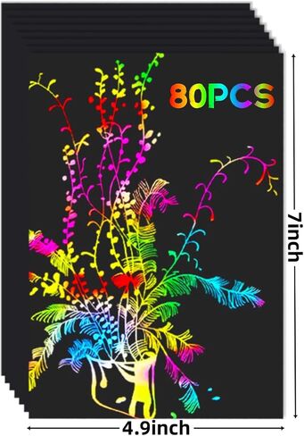 Cityrosy Scratch Art Paper Rainbow Sets 100 Pcs-Black Magic Scratch Off Craft Set for Kids Classroom Supplies Kits for Age 3-12 Kids Party Games in Saudi Arabia