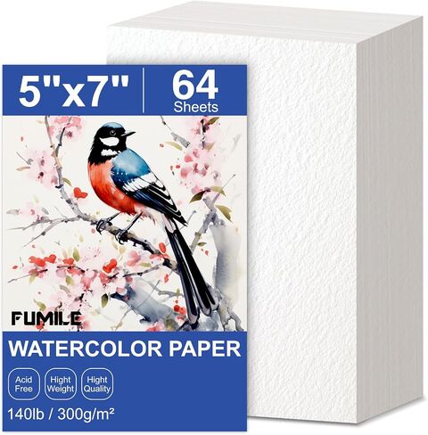 64 Sheets 5x7 Inch Watercolor Paper Bulk, 140lb /300GSM White Cold Press Water Color Paint Paper for Kids Adults Artists. Thick Cotton Bulk Watercolor Papers for Art Supplies in Kuwait