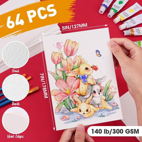 64 Sheets 5x7 Inch Watercolor Paper Bulk, 140lb /300GSM White Cold Press Water Color Paint Paper for Kids Adults Artists. Thick Cotton Bulk Watercolor Papers for Art Supplies in Kuwait