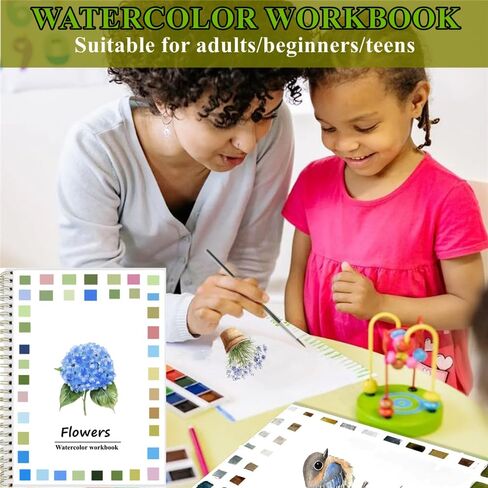 Watercolor Workbooks Coloring Book Easy Nature Scenes Beginner Friendly Watercolor Paint Set Art Crafts Painting Kit for Creative Exploration Gift for Adults Teens (Animals, with Palette) in Kuwait
