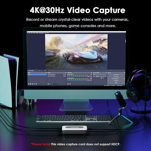 بطاقة التقاط WAVLINK 4K30/1080p120، تصل إلى 4K60 HDR10/ 2560x1440@144hz/ 1080p@240hz على PS5، PS4، Xbox Series X وS، Xbox One، في OBS والمزيد، زمن استجابة منخفض للغاية، متوافق على نطاق واسع in Saudi Arabia