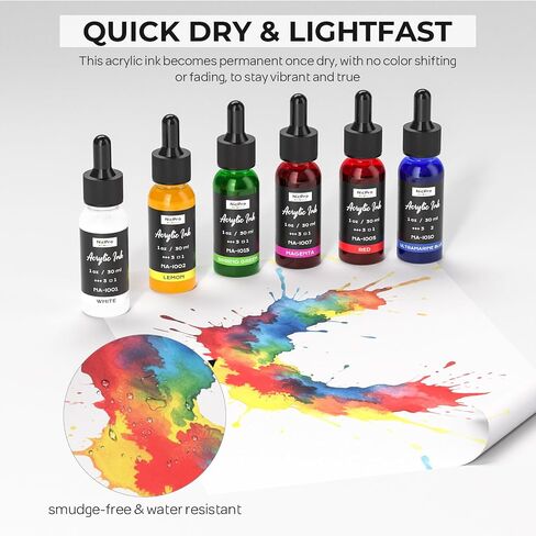 Nicpro 18 Colors Acrylic Ink, 1-oz(30ml) Bottle with Dropper, Quick Dry Permanent Acrylic Drawing Inks For Artist, Essential Color Set For Ink Drawing, Pouring Art, Airbrush, Scrapbooking, Mixed Media in Saudi Arabia