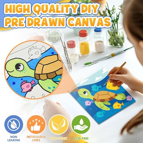 CONDA 12 Pcs Pre Drawn Canvas to Paint 6x6 Inch, Animal Pre Printed Canvas for Painting for Kids Beginners Students, DIY Paint Art Supplies, Painting Canvas Panels and Sip Kit in Kuwait