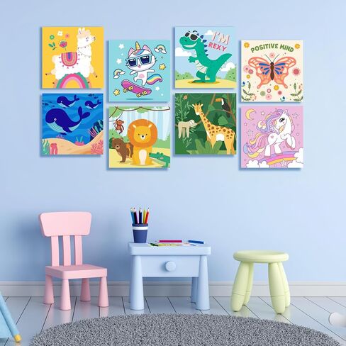 CONDA 12 Pcs Pre Drawn Canvas to Paint 6x6 Inch, Animal Pre Printed Canvas for Painting for Kids Beginners Students, DIY Paint Art Supplies, Painting Canvas Panels and Sip Kit in Kuwait