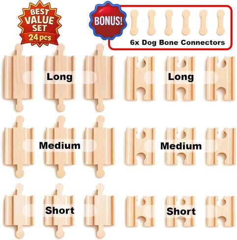 24 PCS TRAIN TRACK TRACK CONCTIONS Real Wood Railway Adapters ؛ متوافق مع مجموعات Thomas و Brio و Melissa & Doug و Chuggington و Imaginarium Kids Toy Railroad in Saudi Arabia