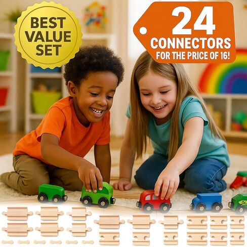 24 PCS TRAIN TRACK TRACK CONCTIONS Real Wood Railway Adapters ؛ متوافق مع مجموعات Thomas و Brio و Melissa & Doug و Chuggington و Imaginarium Kids Toy Railroad in Saudi Arabia