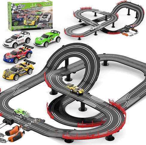 3 IN 1 Slot Car Race Track Sets with 4 High Speed Slot Cars, Electric Race Car Track Include Circular Overpass Flash Tracks, 1:43 Remote Control Track Car Game Toys Gifts for Adults Boys Ages 6 7 8-12 in Saudi Arabia