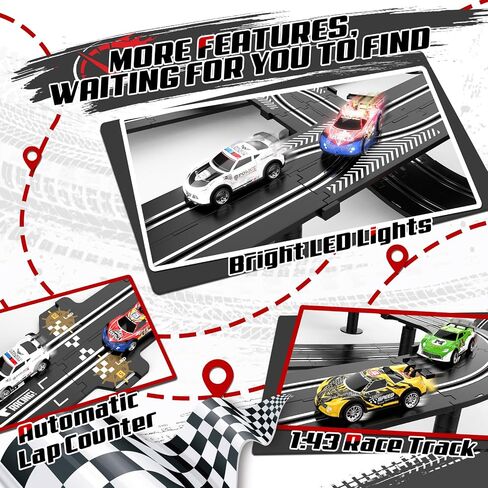 3 IN 1 Slot Car Race Track Sets with 4 High Speed Slot Cars, Electric Race Car Track Include Circular Overpass Flash Tracks, 1:43 Remote Control Track Car Game Toys Gifts for Adults Boys Ages 6 7 8-12 in Saudi Arabia