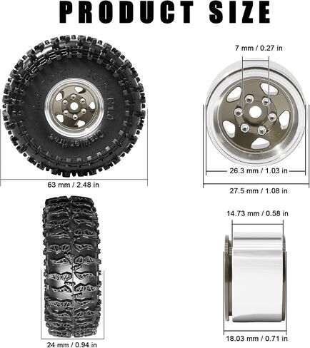 1.0 Beadlock Wheel Soft Tyre Set Part RC Part for Traxxas 1/18 TRX4M 1/24 RC Crawlers Car Axial SCX24 FMS FCX24 GANDIATR BRONCO C10 JLU DEADBOLT B17 UPGRADE. (4pcs/set) in Kuwait