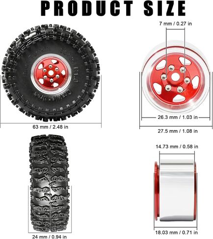 1.0 Beadlock Wheel Soft Tyre Set Part RC Part for Traxxas 1/18 TRX4M 1/24 RC Crawlers Car Axial SCX24 FMS FCX24 GANDIATR BRONCO C10 JLU DEADBOLT B17 UPGRADE. (4pcs/set) in Kuwait