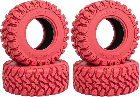 1.2" RC Crawler Tires 62 * 24mm Soft Rubber 1.2 Tires Colored Tyres with Foam Insert for 1/18 TRX4M 1/24 SCX24 FCX24 Upgrade (4PCS, Red) in Kuwait