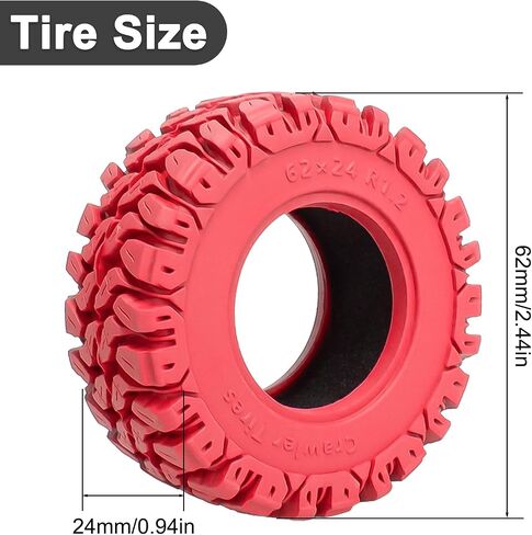 1.2" RC Crawler Tires 62 * 24mm Soft Rubber 1.2 Tires Colored Tyres with Foam Insert for 1/18 TRX4M 1/24 SCX24 FCX24 Upgrade (4PCS, Red) in Kuwait