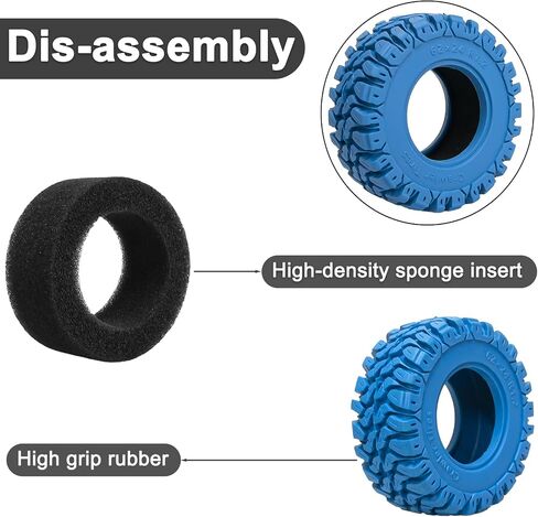 1.2" RC Crawler Tires 62 * 24mm Soft Rubber 1.2 Tires Colored Tyres with Foam Insert for 1/18 TRX4M 1/24 SCX24 FCX24 Upgrade (4PCS, Red) in Kuwait