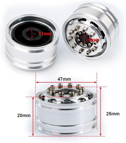 الألومنيوم 2pcs محور العجلات الأمامية لشاحنة Tamiya 1/14 جرار ، استبدل#C54 C55 in Kuwait
