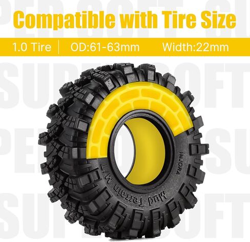 INJORA 4pcs Silicone Rubber Inserts for 61-63mm*22mm 1.0" Tires(Yellow) in Kuwait