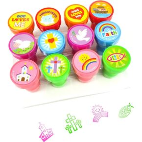 TINYMILLS 12 Pcs Religious Stamp Kit for Kids - Religious Christian Self Inking Stamps Gift VBS Sunday School Rewards