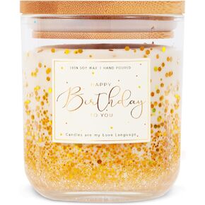 Birthday Gifts for Women-11oz Vanilla Scented Candle with Golden Glitter, Unique Birthday Gifts for Friends, Bestie, Mom, Sister, Coworker Happy Birthday Candle