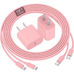 for iPhone Charger Fast Charging, [MFi Certified] 10 FT Long USB C to Lightning Cable with 20W USB C Rapid Charging Block, Fast Charger for iPhone 14 Pro/13Pro Max/12/11Pro/Mini/, 2 Pack - Pink in Kuwait