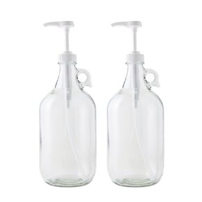 FastRack Laundry Detergent Dispenser | 0.5G Clear Glass Dispenser with Pump for Commercial Soap Dispenser, Fabric Softener or Syrup Pump | 64 oz Capacity | Food Grade – Made in USA (2 Pack)