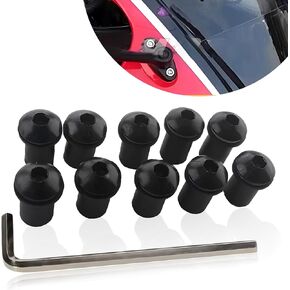 UGSHY 11 PCS Motorcycle Windshield Bolts Screws Kit, 5MM Durable Matal Vehicle Screw Fasteners Accessories with Installation Tool, Universal Waterproof Windshield Screws Replacement (Black)