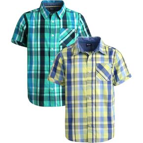 DKNY Boys' Button Down Shirt - 2 Pack Casual Short Sleeve Woven Shirt - Kids' Collared Shirt for Boys (4-18)