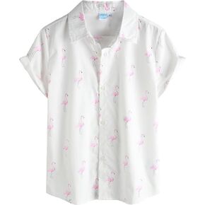VATPAVE Boys Hawaiian Shirt Short Sleeve Button Down Shirt Summer Beach Shirts for Kids 6-14 Years
