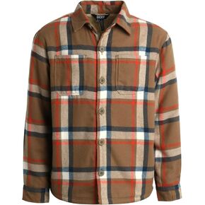 DKNY Boys' Shirt Jacket - Sherpa Lined Button Down Flannel Shacket - Heavyweight Long Sleeve Shirt Jacket for Boys (S-XL)