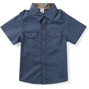Boys Short Sleeve Button Down Shirt Casual Uniform Military Scout Shirt with 2 Pockets