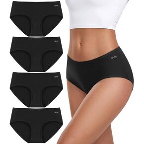 Womens Underwear Cotton Low Rise Briefs Full Coverage Hipster Panties Breathable Ladies Bikini 4 Pack