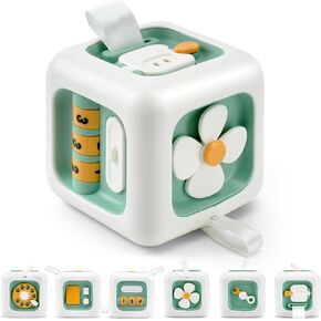 VoMii Montessori Toys for 1 Year Old, Activity Busy Cube Sensory Toys for Toddlers,1 Year Old Toy Travel Toys Educational Learning Toys Birthday Gift for 12-18 Months Baby Kids - Mint Green
