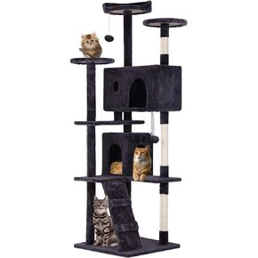 FDW Cat Tree 54in Cat Tower Multi-Level Durable Cat Scratching Post & Cozy Fun Cat Jumping Platform Space Saving Cat Condo Pet Play House for Indoor Cats,Dark Gray