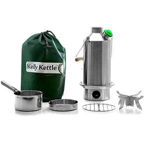 Kelly Kettle Base Camp Stainless Steel Basic Kit 54 oz.(1.6 LTR) Large Stainless Steel Camp Kettle, Lightweight Camping Kettle with Whistle, Camp Stove for Fishing, Hunting, Hiking, Survival Gear